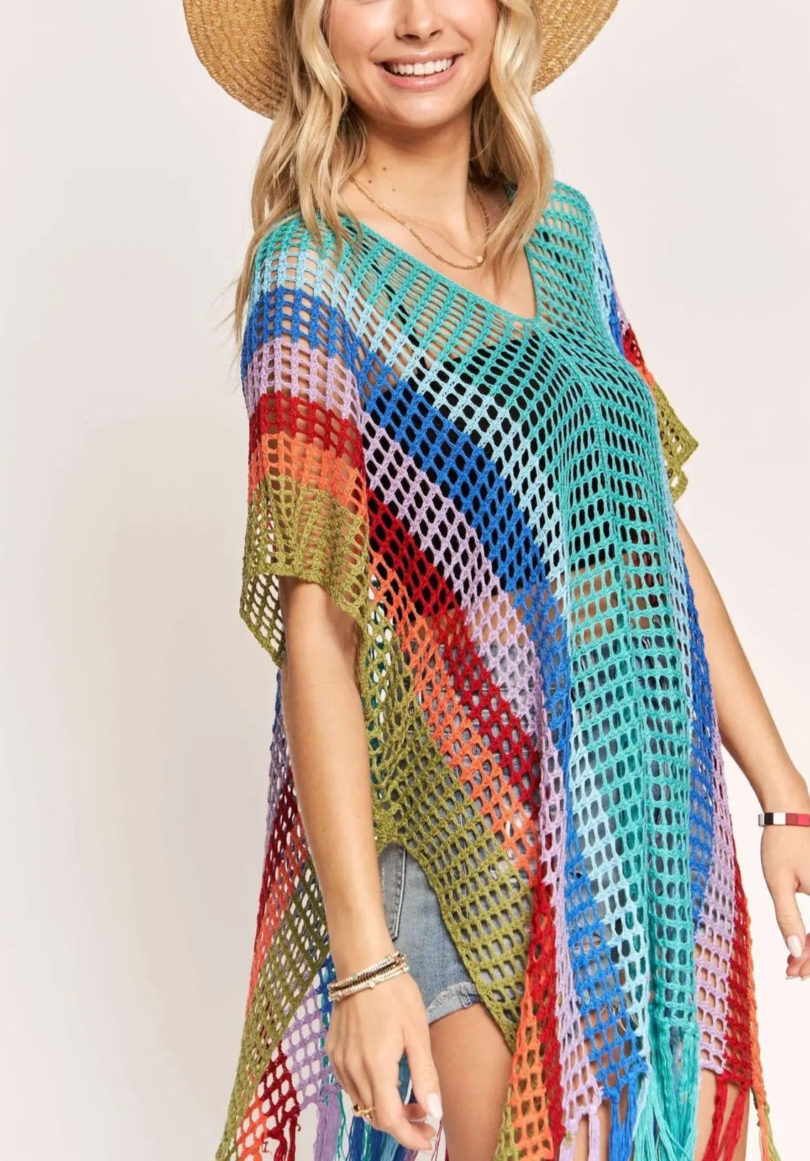 Multi-Color Crochet Tunic Shirt / Swim Cover Up