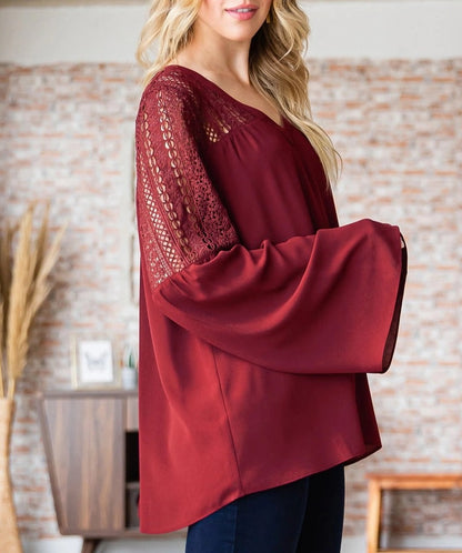 Lace Burgundy Retro Bell Sleeve Top