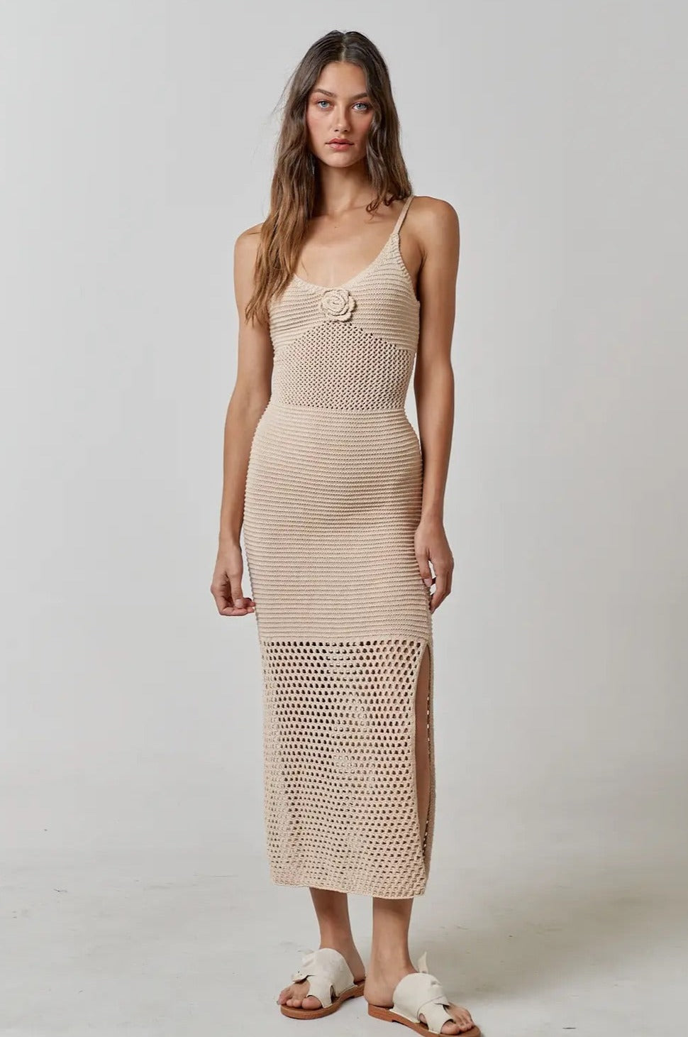 Serene Sands Rosette Maxi Dress