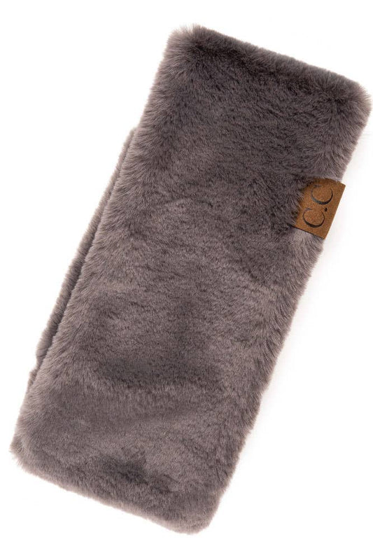 C.C Faux Fur Headwrap with Sherpa Lining: Dark Gray