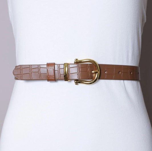 Mocha & Gold Faux Alligator Skin Belt