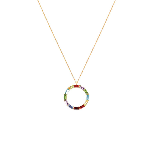 Gold Circle Multi-Color Gemstone Necklace