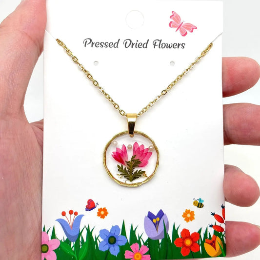 Dried Flower Pendant Necklace (Pearl Cornflower)