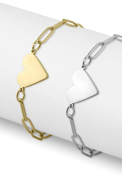 Waterproof Paperclip Heart Charm Bracelet (Gold or Silver)