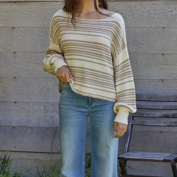 Fair Play Taupe and Cream Sweater