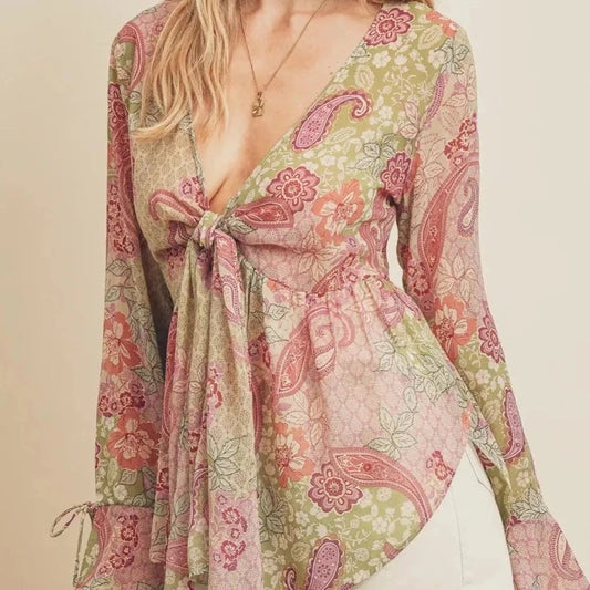 Boho Floral Kimono Long Sleeve Top